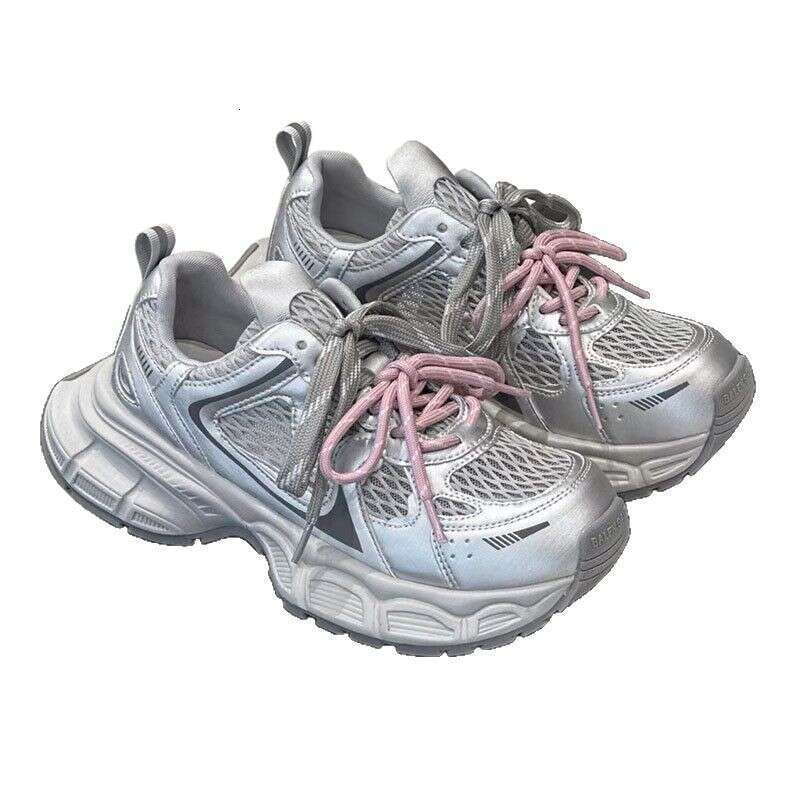 2025 Summer New Pink Thick-Soled Dad Mesh Small Height Increase Casual Sports Breathable Women's Shoes