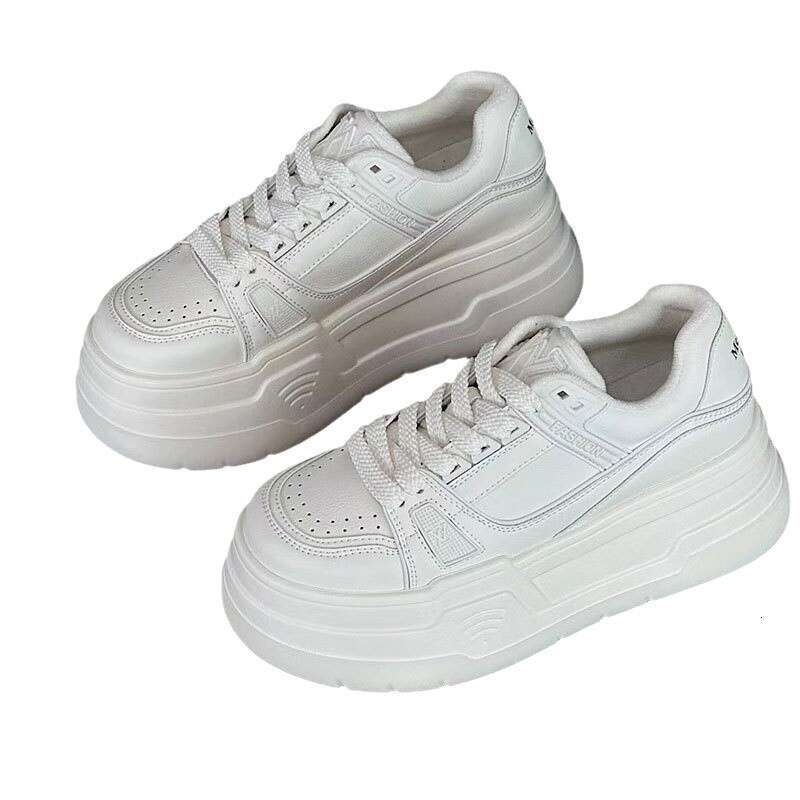 Thick Genuine Leather 2025 Spring Autumn New Style Platform Sole Height Increasing Versatile Comfortable 7cm White Sneakers for Women