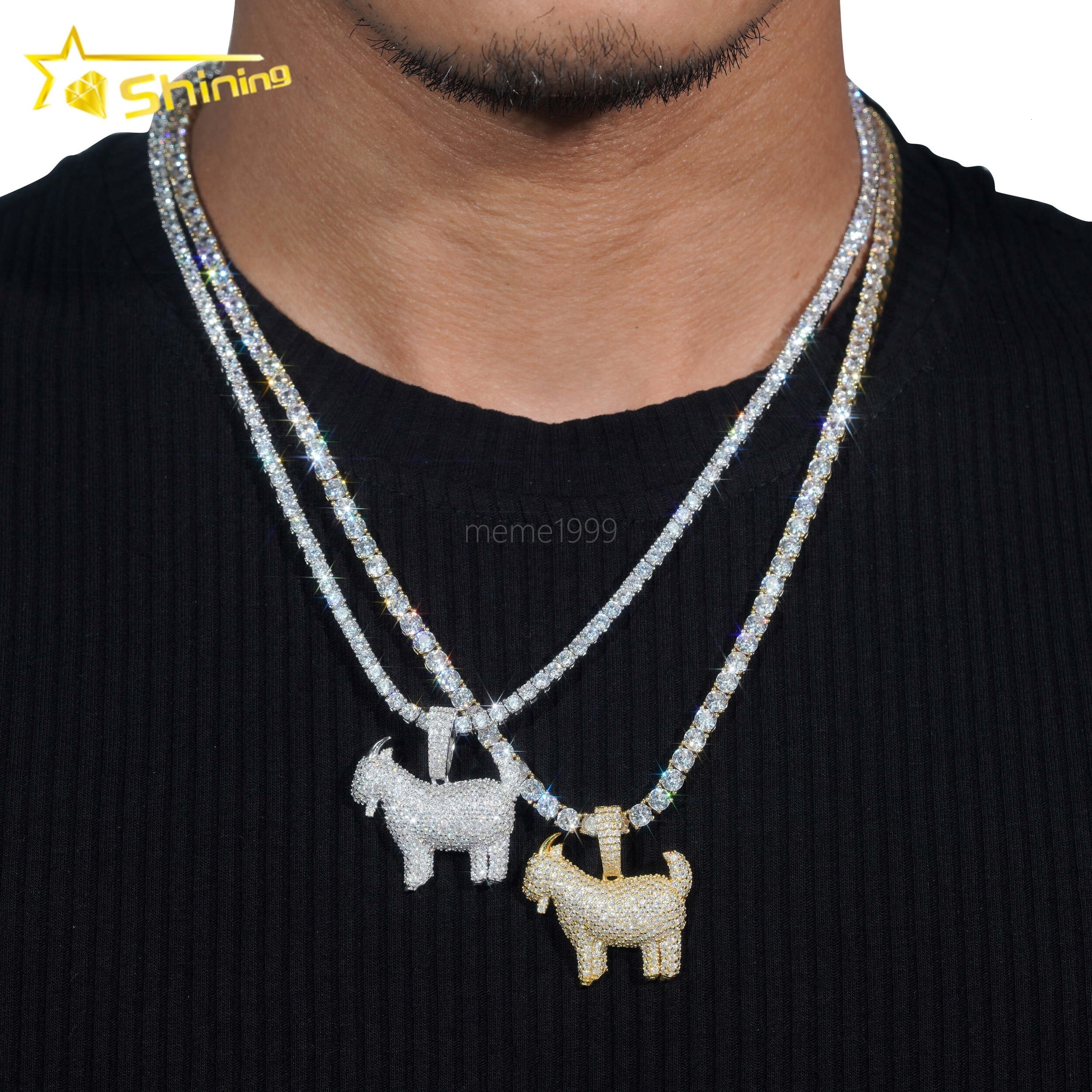 Pass Diamond Tester Hip Hop Jewelry 925 Silver Gold Plated Diamond Goat Iced Out Pendant Custom Moissanite Pendant