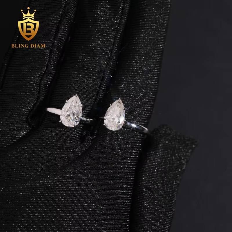 Hot Sale Iced Out Fine Jewellery Moissanite Ring Engagement Main Stone Pear-Shaped Cut Sterling Silver S925 Luxury Rings