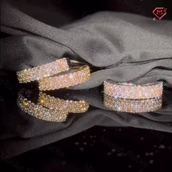 Hiphop Moissanite Ring 3 Rows Pave Setting Eternity Band Ring 925 Silver Gold Plated Vvs Moissanite Ring