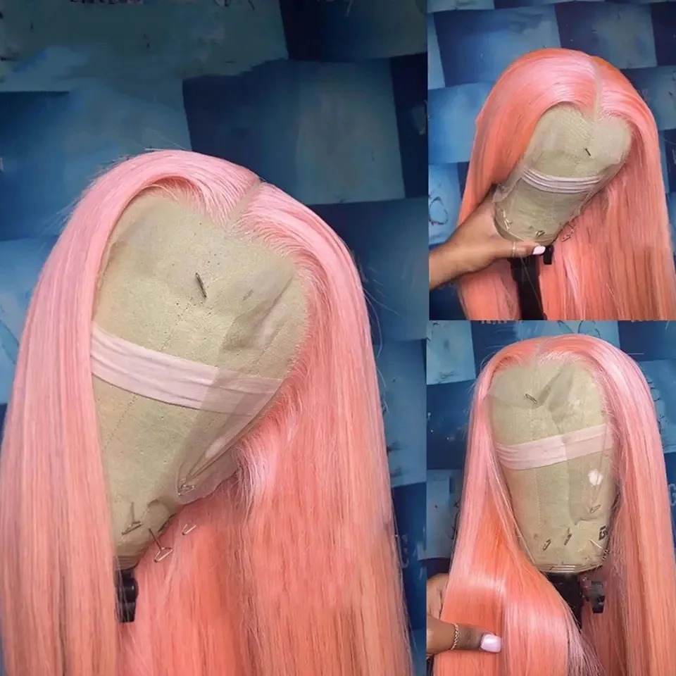 Light Pink 13x4 HD Lace Front Human Hair Wigs For Women Pre Plucked Brazilian Straight Hd Transparent Lace High Density Pre-Cut 100% Human Hair Wig