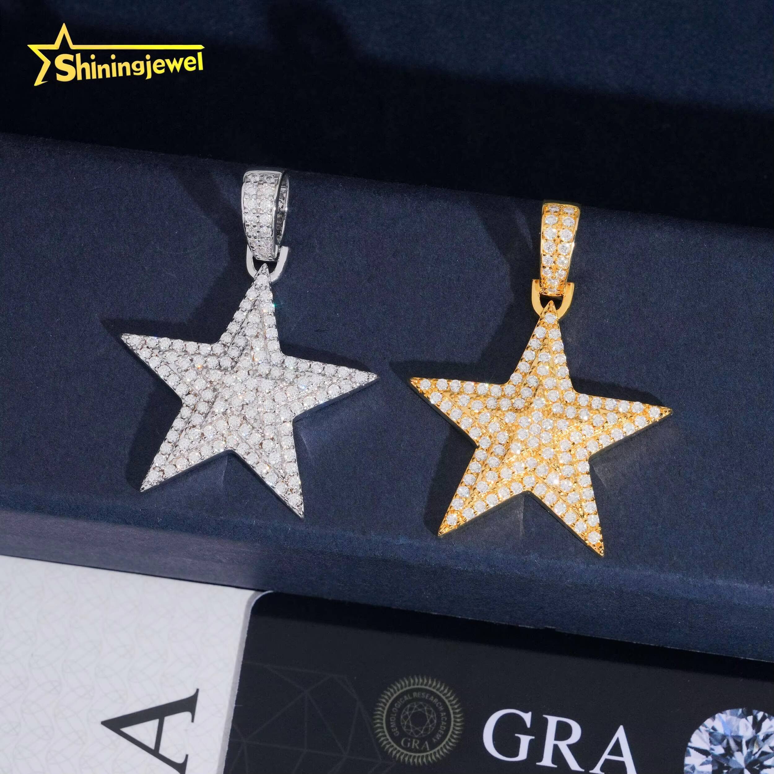 Hip Hop Jewelry Iced Out Pendant Star Moissanite Pendant 925 Silver Moissanite Iced Out Jewelry Charm Pendant