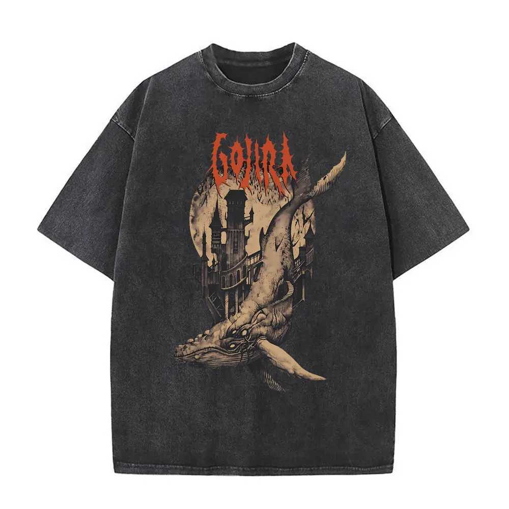 Washed Vintage French Metal Band Gojira The Flesh Alive Album Cover T-shirt Men Women Rock Oversized Tshirt Mens Casual T Shirts Y250819