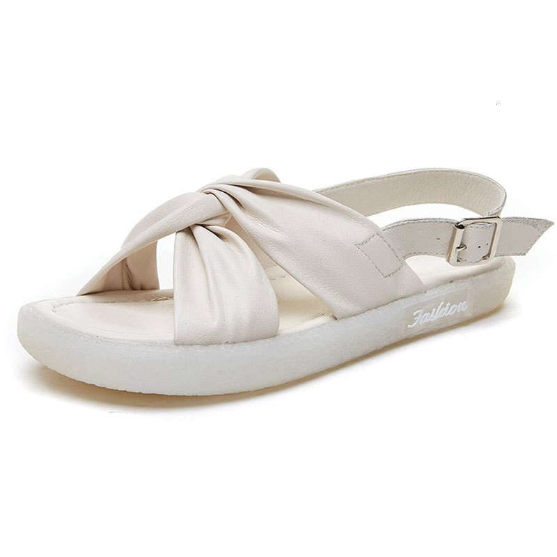 2025 Large Size Genuine Leather Sandals Fairy Flat Fashion Campus Style Student Versatile Soft Sole One-Strap Butterfly Flower