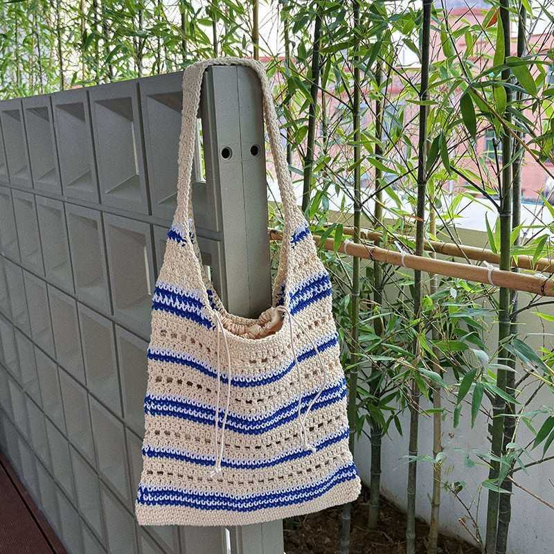 Fresh Casual Single Shoulder Bag Spring Summer New Handwoven Bucket Bag Hollow Large Capacity Underarm Bag Woven Bag