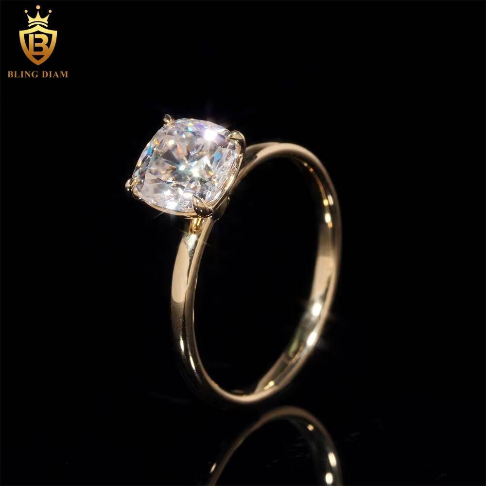 Pass Diamond Tester D Color VVS Moissanite Diamond Luxury 14K Yellow Gold Engagement Wedding Ring