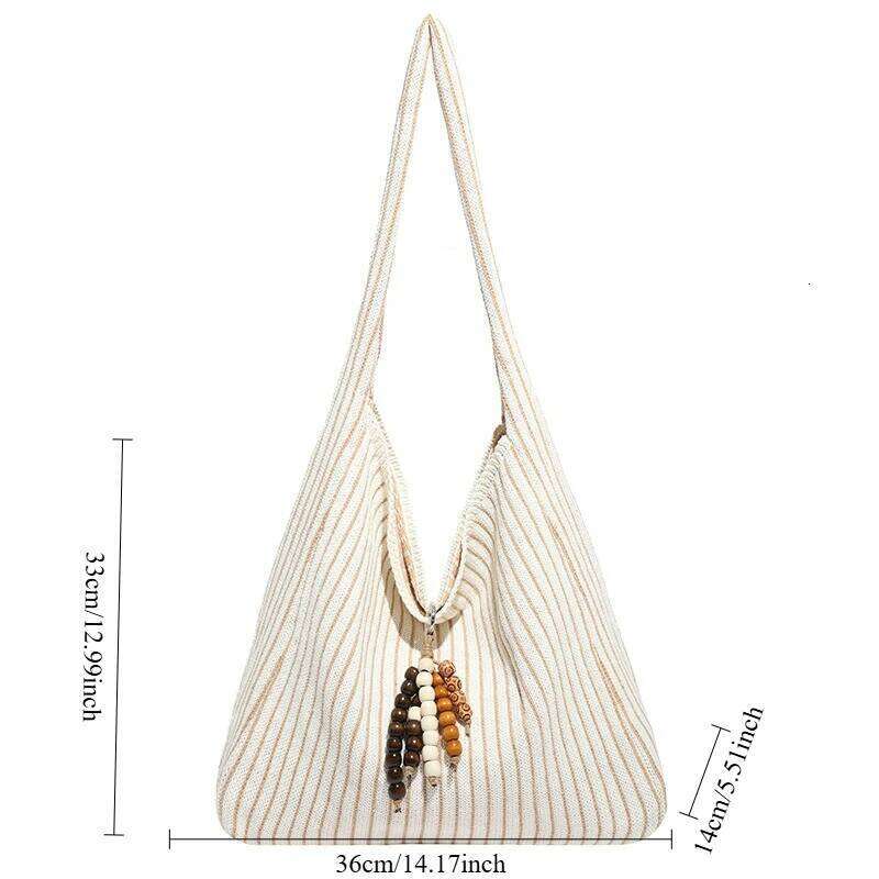 Winter Fashion Striped Color Contrast Academic Single Shoulder Laid-back Woven Tote Versatile and Unique Crossbody BagLuxury bagtote bag