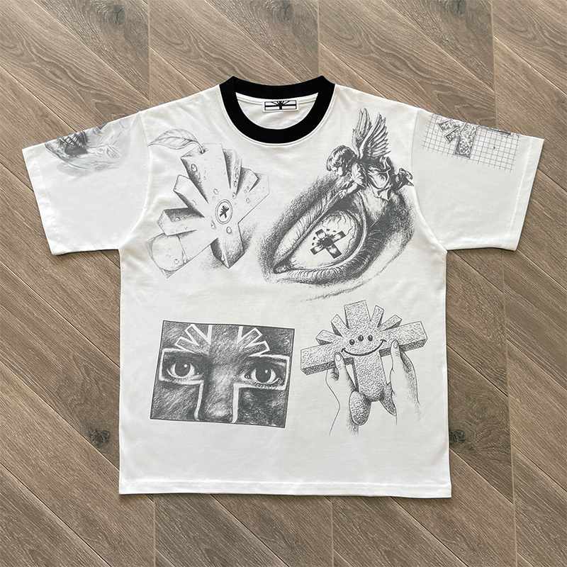 Fashion Streetwear Vintage Graphics Print Casual HipHop Tops Tee Retro T Shirt For Men