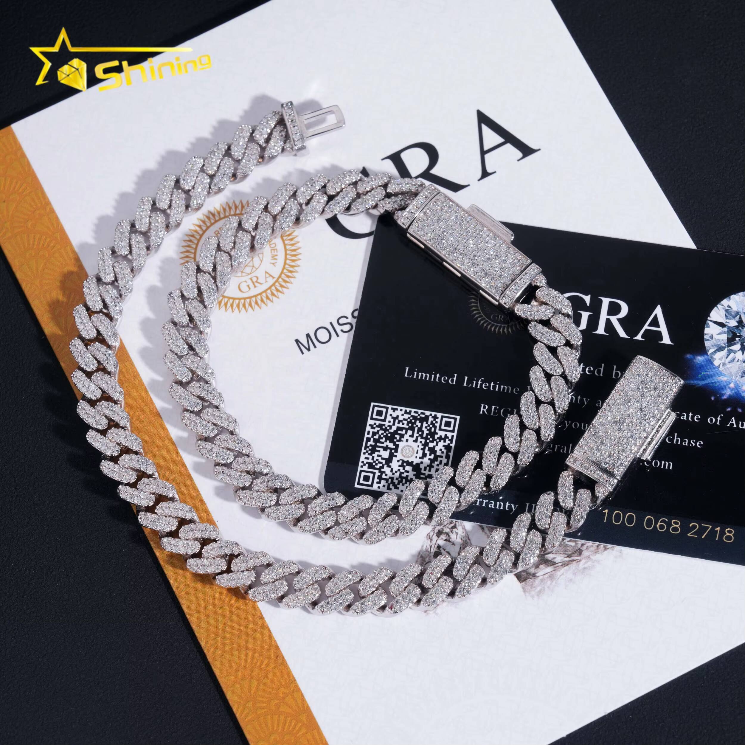 Hot Selling 925 Sterling Silver 8mm Width 2 Row Hip Hop Iced Out Moissanite Cuban Link Bracelet
