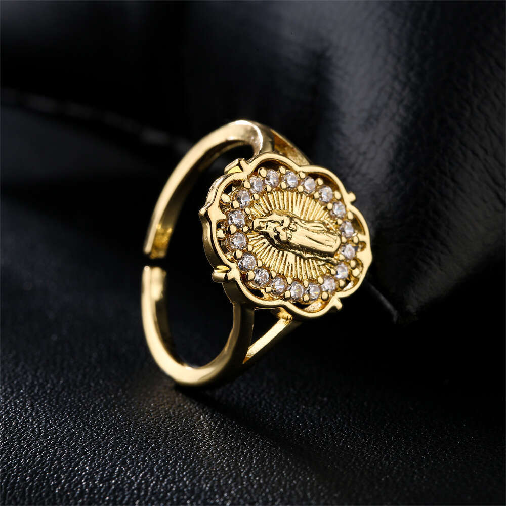 New Product Copper Gold-Plated Religious Jewelry Designer Virgin Mary Open Ring