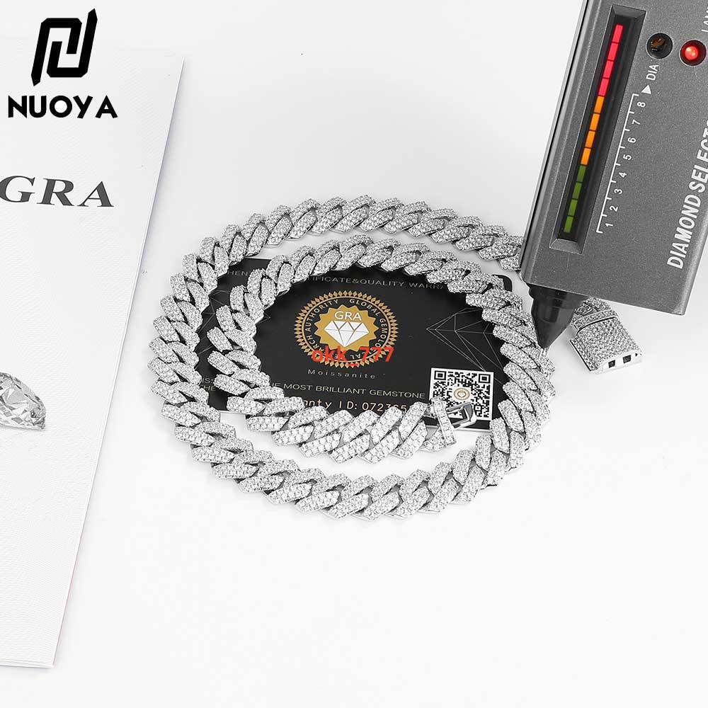 NUOYA Fine Jewelry Iced Out VVS Moissanite Cuban Chain Necklace 925 Sterling Silver Hip Hop Jewelry Cuban Link Chain Necklace