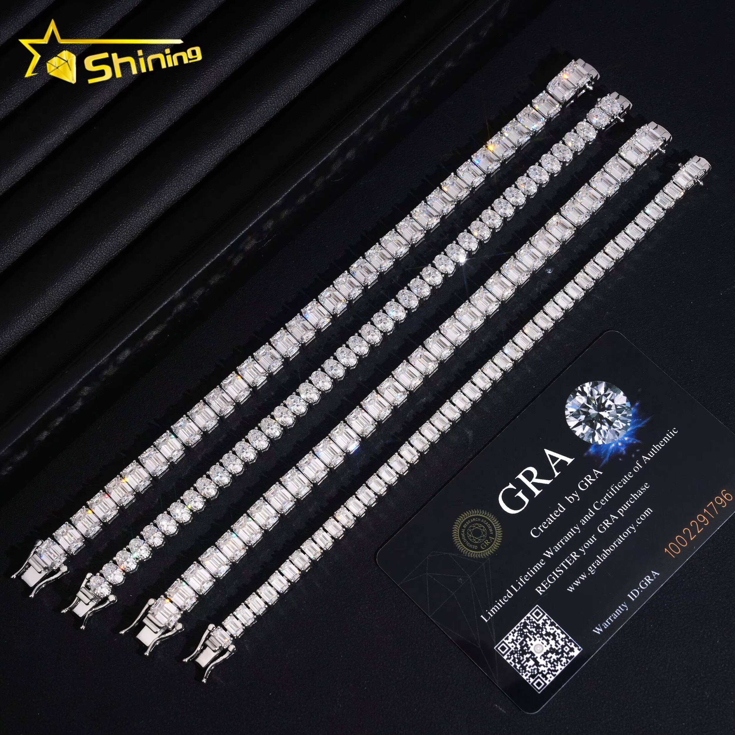 New Arrival VVS Moissanite Bracelet Collection Iced Out 925 Silver Men Women Oval Emerald Cut Moissanite Tennis Bracelets