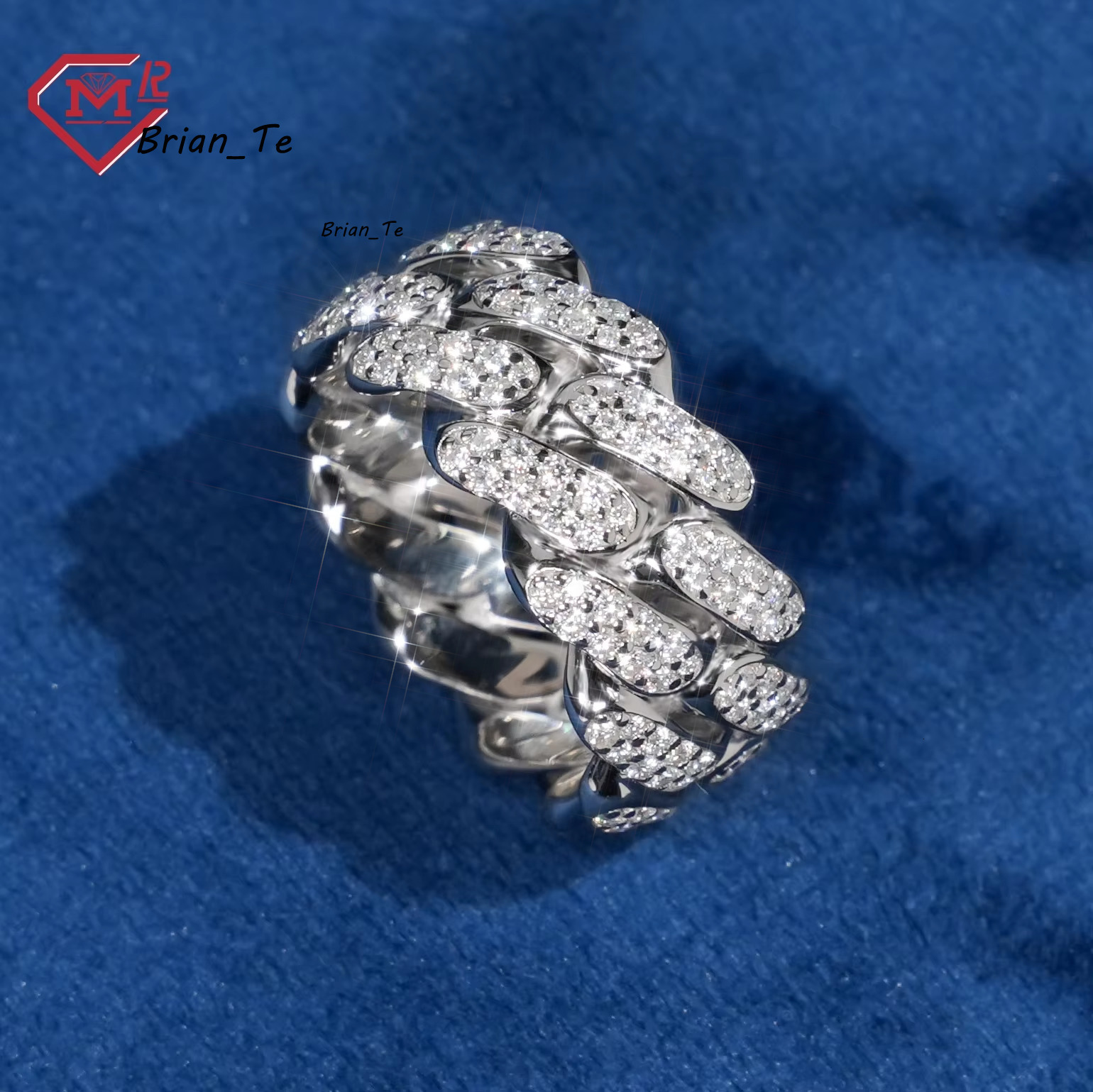 Rapper Cuban Link Ring Custom Hiphop Jewelry Gra Certificate 925 Silver Vvs Iced Out Moissanite Ring