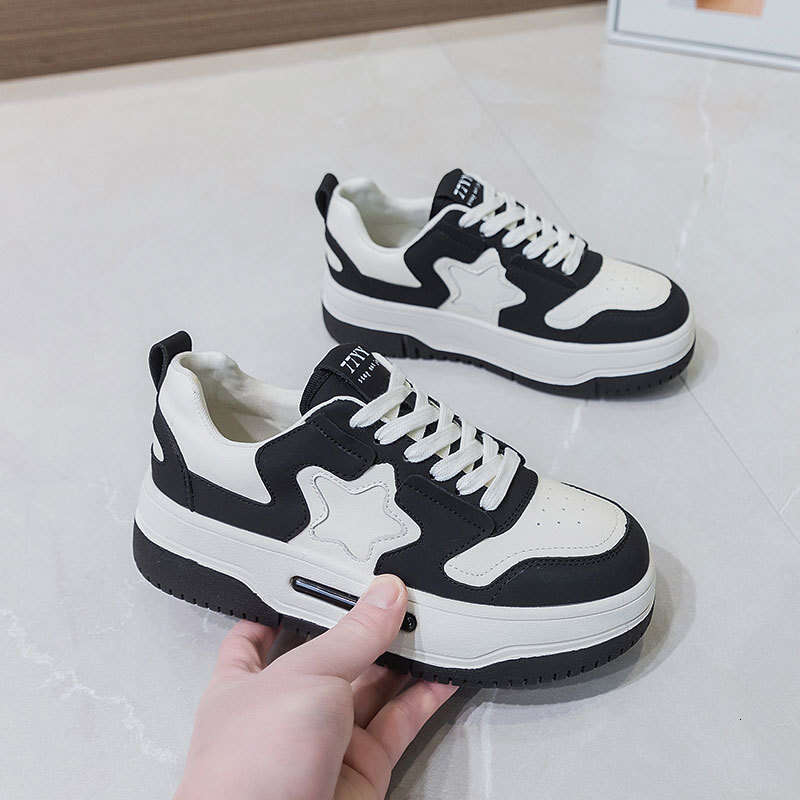 Genuine Leather White Sneakers 2024 Spring New Platform Sole Height Increasing Panda Star Women's Casual Versatile Ins Trend