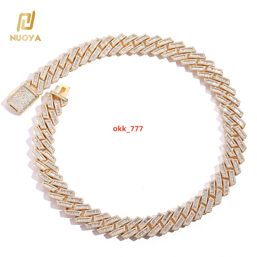 NUOYA Hip Hop Jewelry Iced Out 18MM 925 Sterling Silver Prong Chain Necklace Bling Moissanite Cuban Link Chain for Men Women