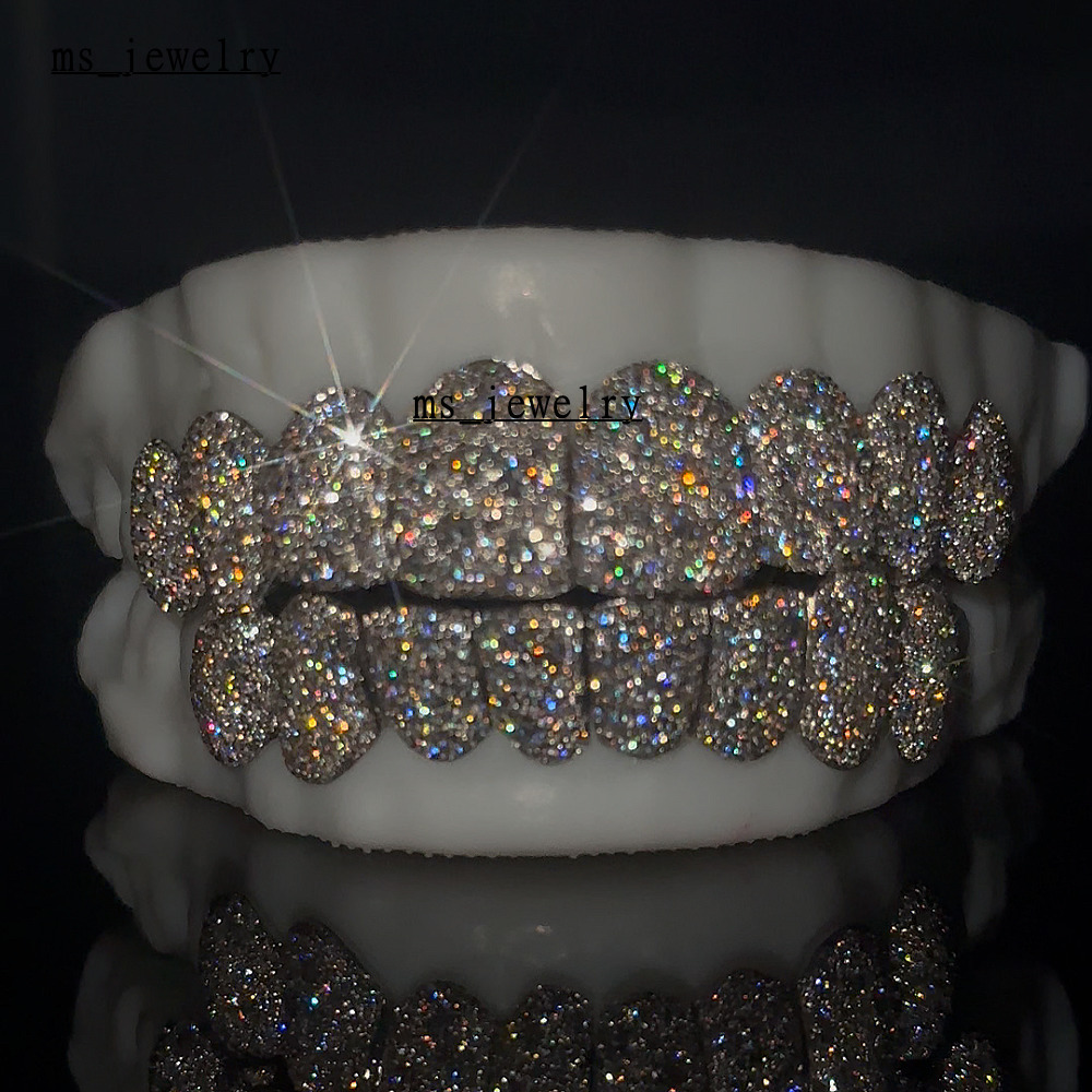 Mosaic Vvs Moissanite Diamond 925 Silver Grillz Custom Teeth Grillz