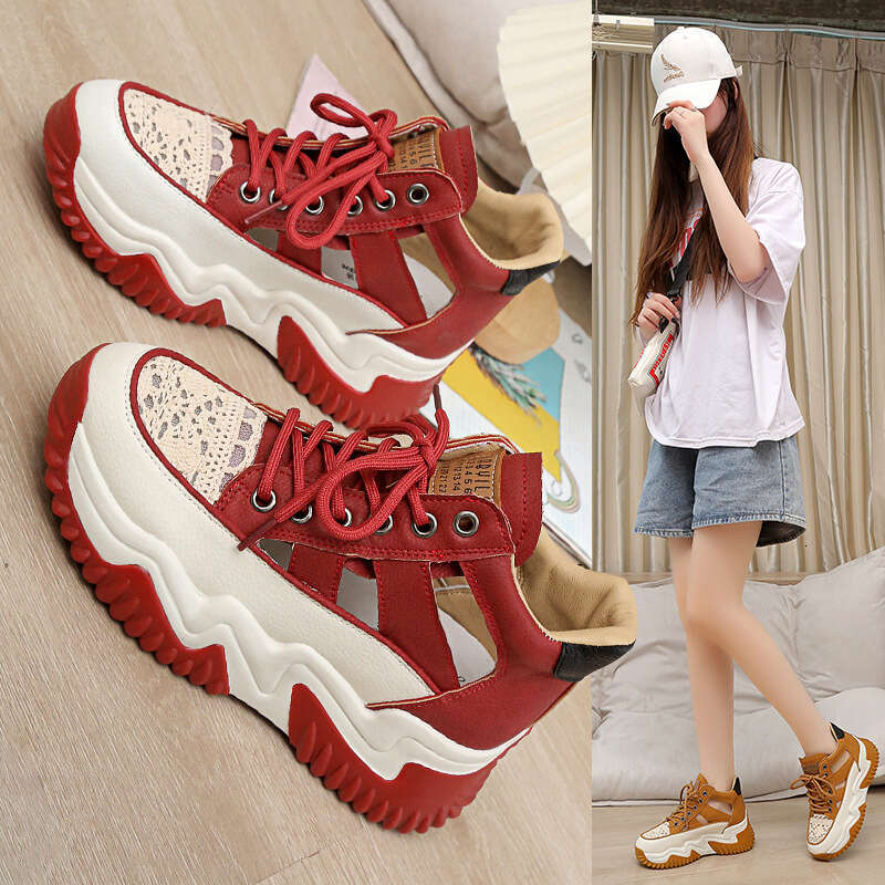 Petite Small Size Thick Sole New Style Platform White Shoes Lace-up Breathable 2023 Summer Height-increasing Women's Sandals