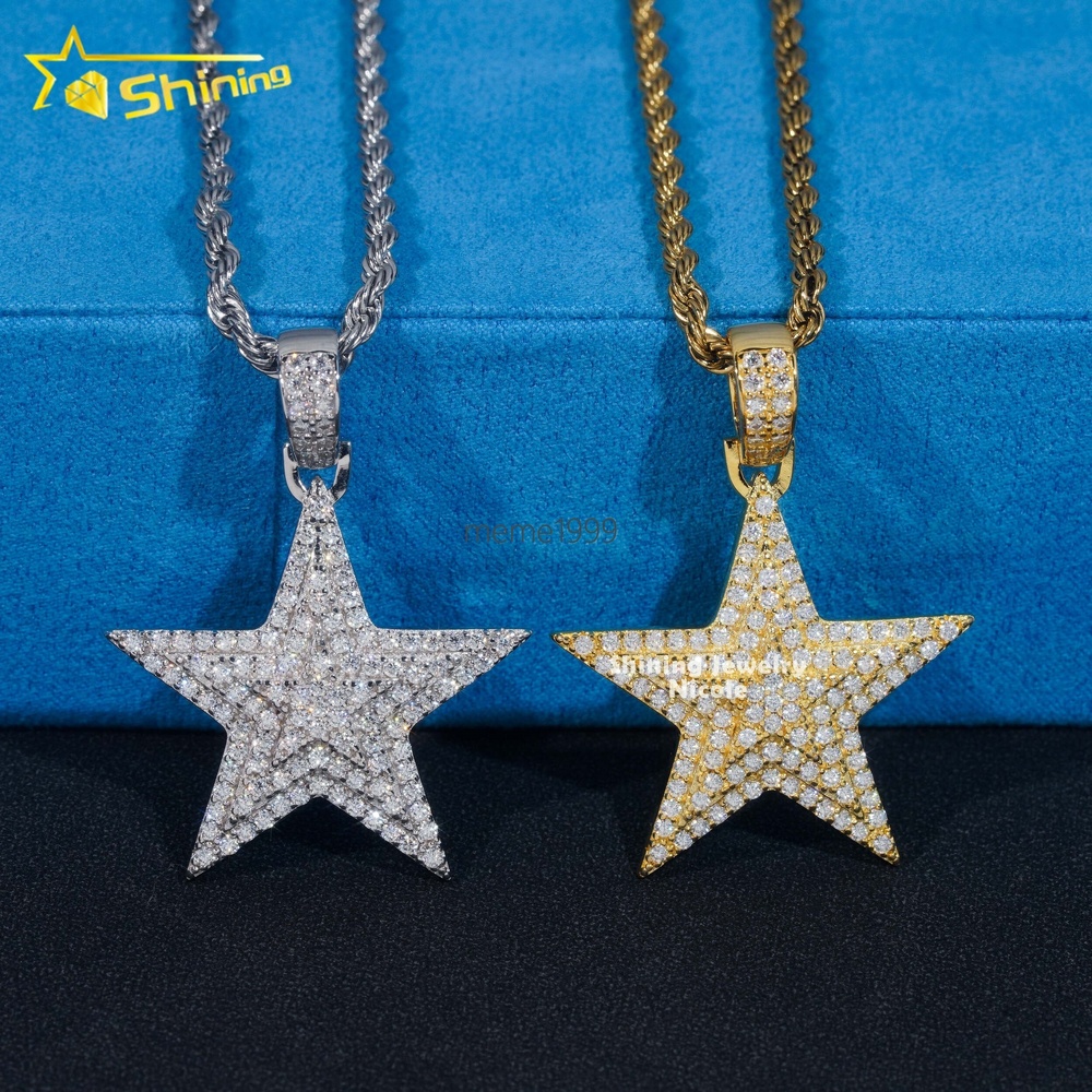 Ready to Ship 925 Sterling Silver Star Charm Hip Hop Diamond Iced Out VVS Moissanite Pendant