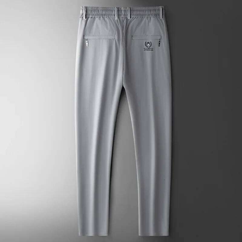 2024 Summer Soft Ice Silk Fabric Men's Thin Casual Pants Korean-style fashion Straight High Stretch Trousers Male Brand