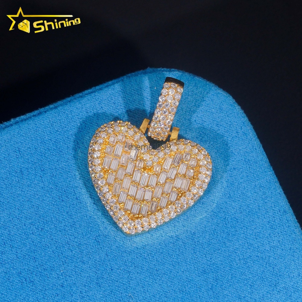 Ready to Ship Rapper Jewelry 925 Silver Rapper Pendant Vvs Moissanite Heart Shape Diamond Pendant Pass Diamond Tester