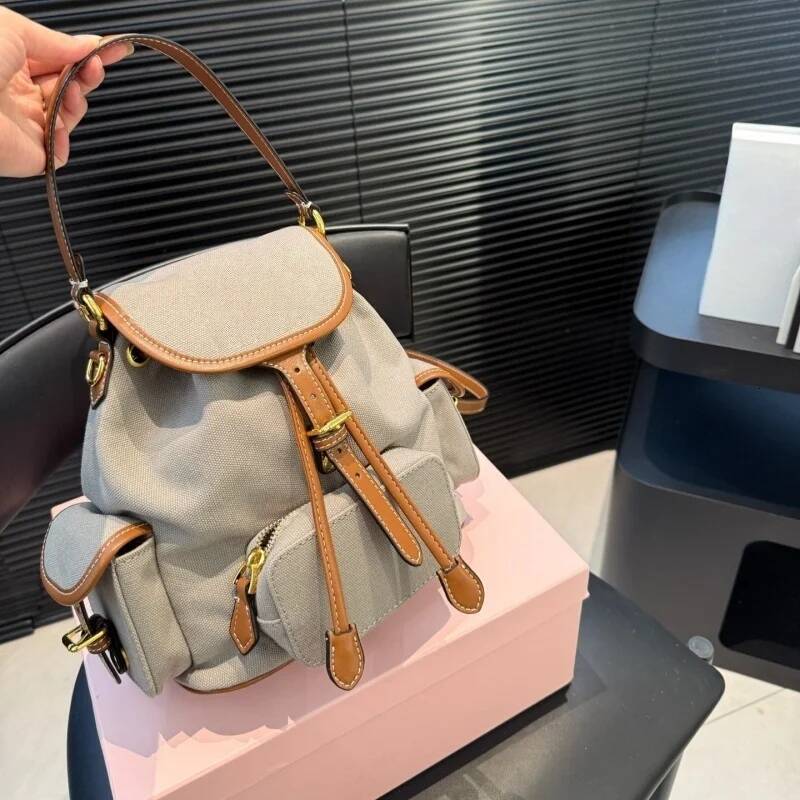 Cowboy canvas real leather shoulder strap new college style bag advanced sense commuter Joker travel backpack high-quality