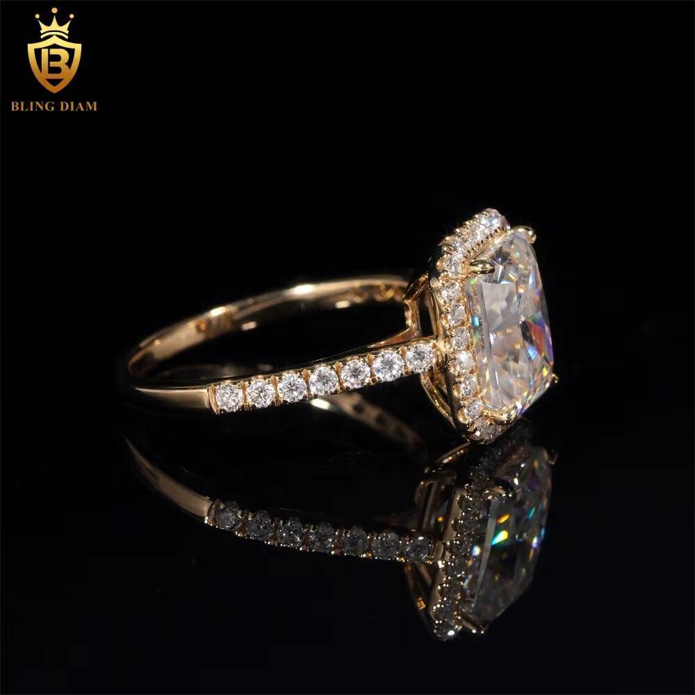 High Quality D Color VVS Moissanite Diamond Fine Jewelry 14K Yellow Gold Engagement Wedding Ring