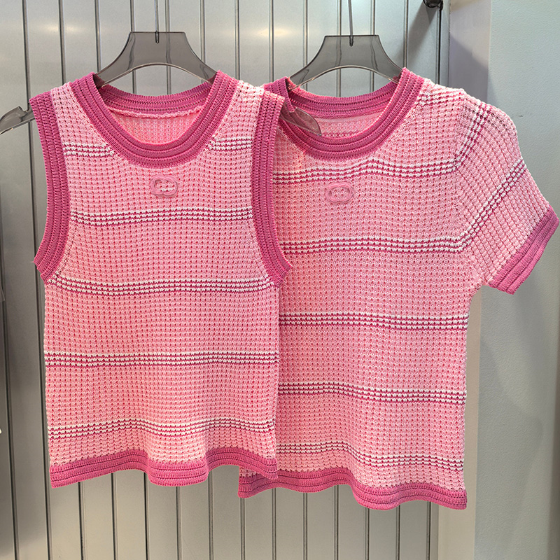Women Knitted Vest Designer Color Block Slim Tank Casual Hollow Camisoles
