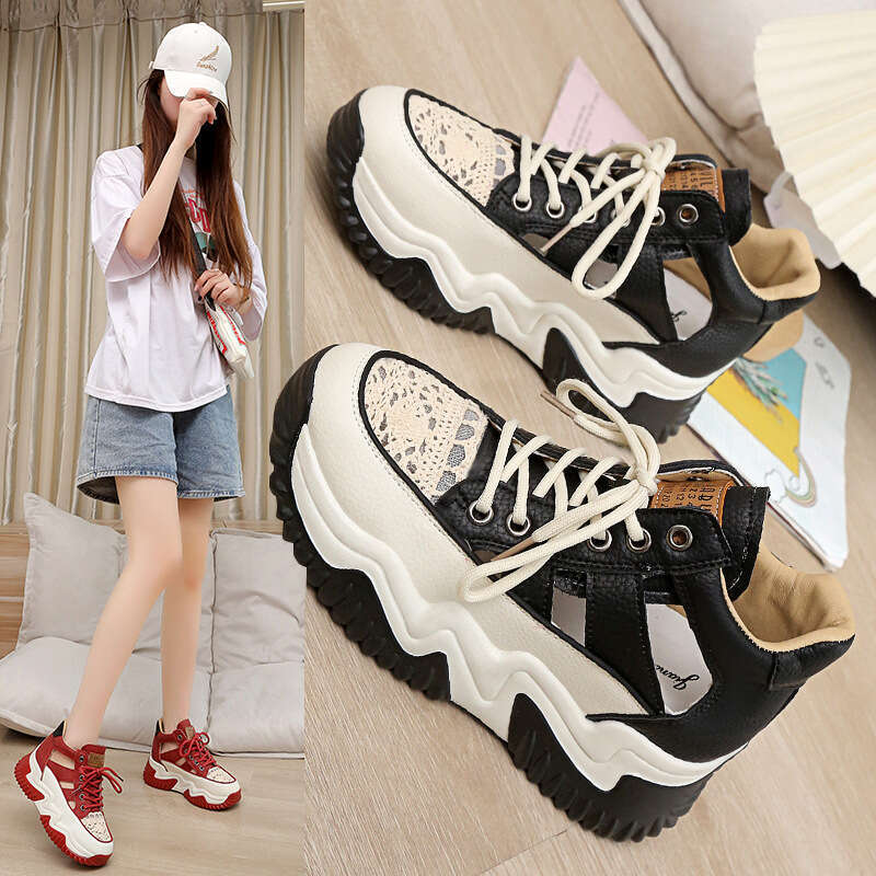 Petite Small Size Thick Sole New Style Platform White Shoes Lace-up Breathable 2023 Summer Height-increasing Women's Sandals