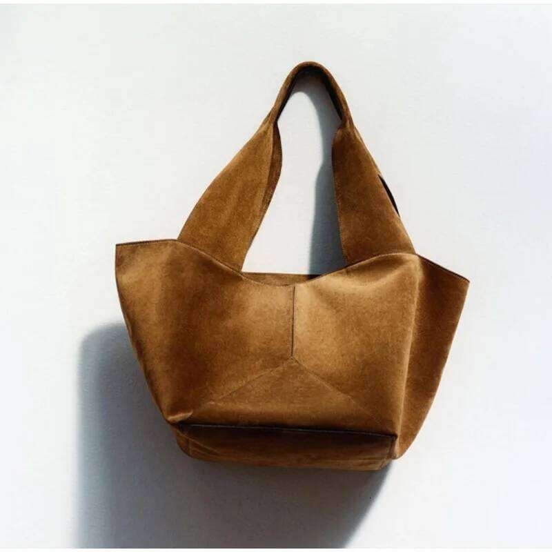 New Suede Bucket Women Large Capacity Tote Shoulder Versatile Casual Crossbody Handbag Fashion Neutral Shopper Bag