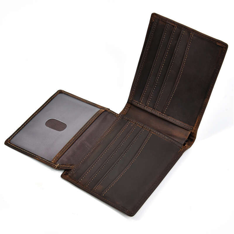 Men's Genuine RFID Anti-Magnetic Short Crazy Horse Leather Multi-Card Slot Casual Wallet