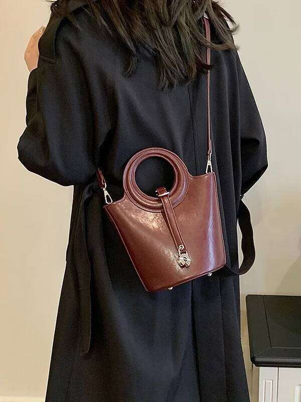 Vintage Bucket Bag Women Convertible Crossbody With Top Handle Leather Trim For Daily Commute