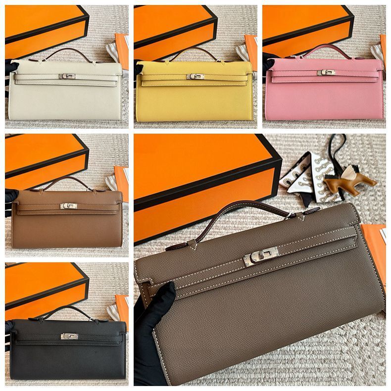 Top Quality Genuine Leather Clutch Bag Luxury Lady Evening Bag Designer Silver Buckle Purse Card Holders Bags Fashion Shoulder Bag Female Card Bag Send Accessories
