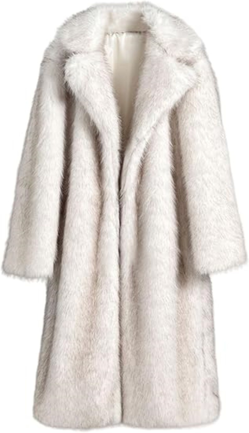 Womens Dark Brown Faux Fur Long Overcoat Fashion Single Breasted Fleece Warm Long Coat Winter Fluffy Plush Warm Thick Outerwear 241015