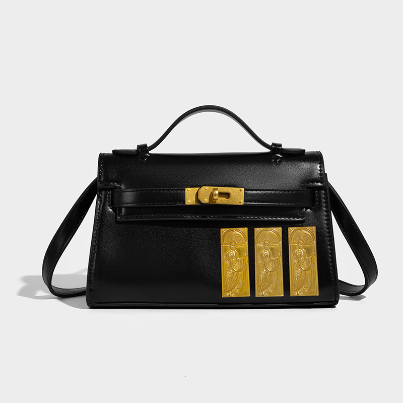 Free Shipping Designer Luxury New Women's Kelly Bag Versatile One Shoulder Underarm Bag Premium Retro Handheld Black Gold Embossed Stick Bag