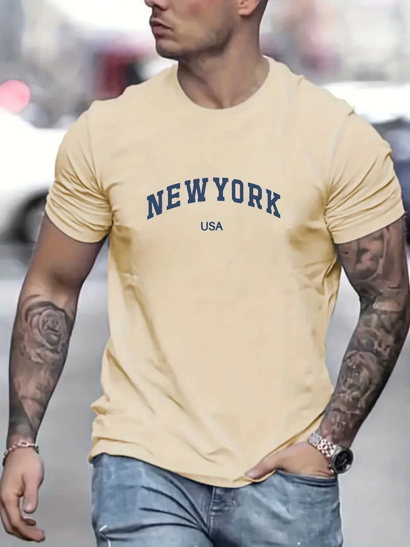Mens summer fashionable casual loose plus size new York Usa printed slim fit sports round neck short sleeved T-shirt Y250819