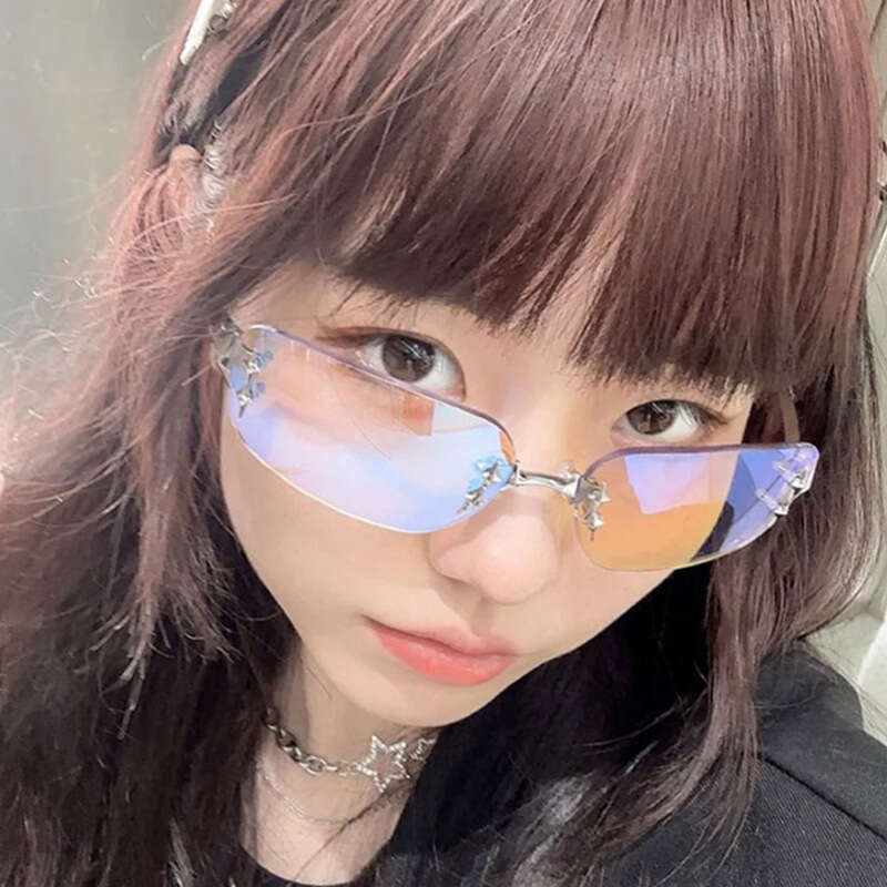 Designer New Style Hot Girl Rimless Edge Fashion UV400 High-end Y2K Sunglasses Personality Demon Element Glasses