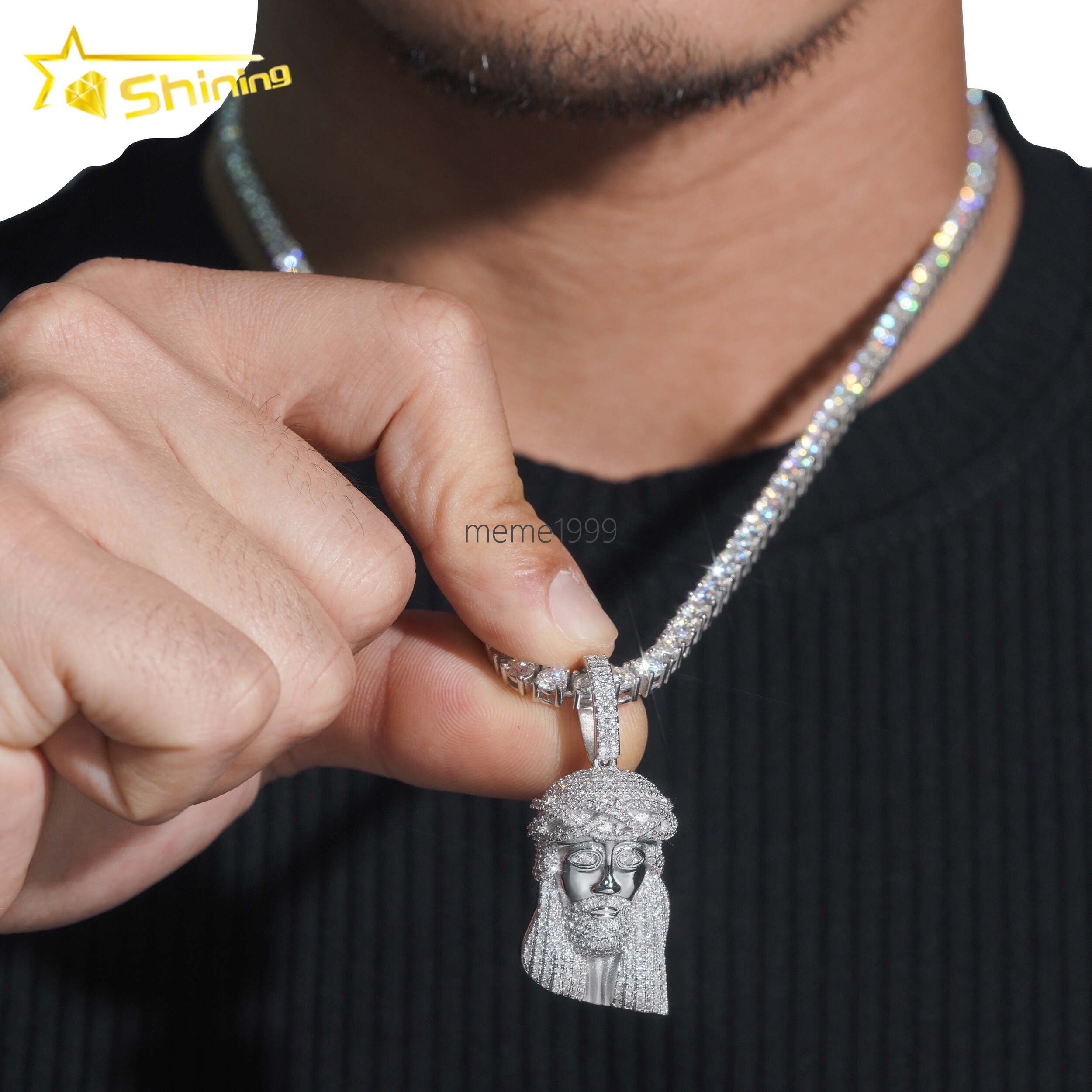925 Silver Jewelry Hip Hop Ice Out Diamond GRA VVS Cuban Tennis Necklace Chain Custom Mossanite Jesus Pendant