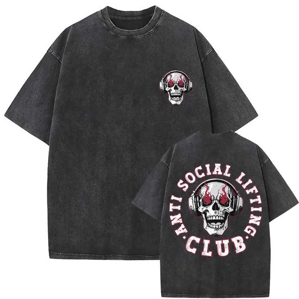 Who Eat Training Club Skeleton Gym Pump Cover T Shirts Washed Vintage Men Women Funny Fitness Casual Oversized T-shirts Y250819
