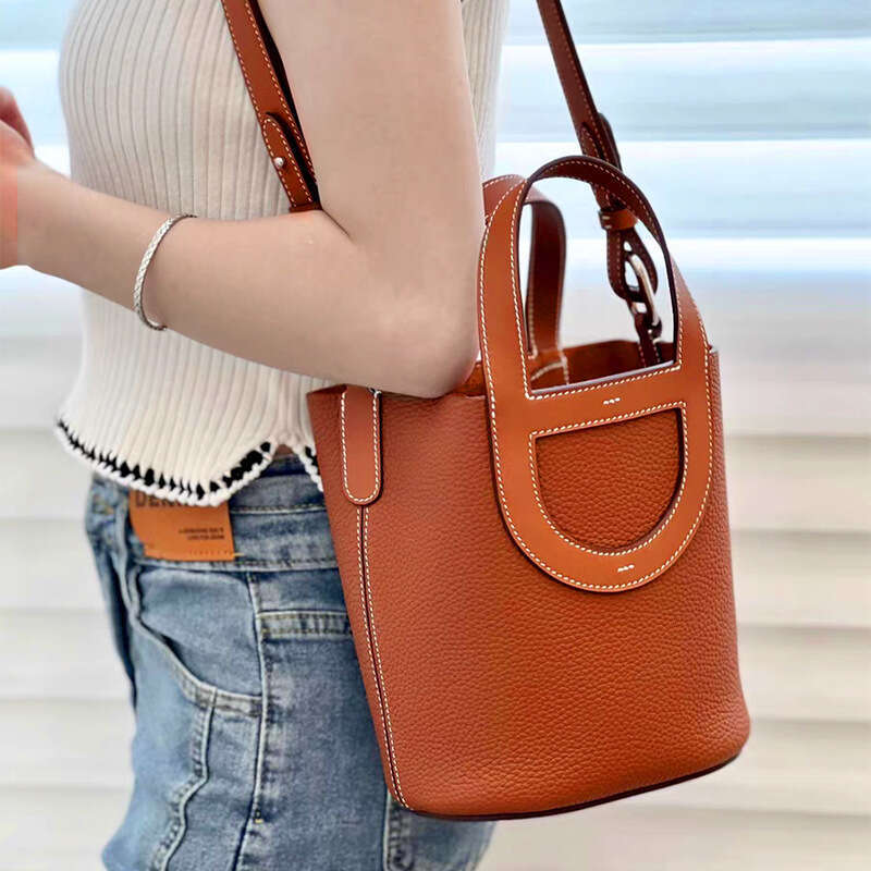 Top Layer Cowhide Pig Nose Vegetable Basket Bucket for Women 2025 New Genuine Leather Women's Handbag Shoulder Loop Bag