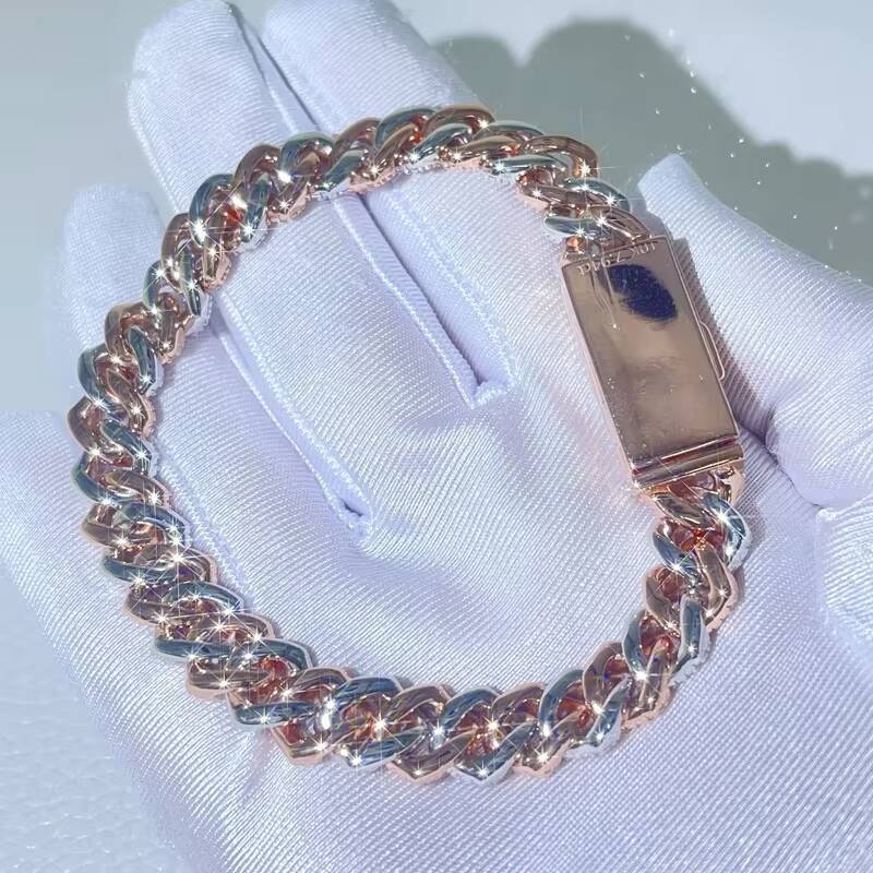 Hip Hop Iced Out 10mm 13mm 15mm Rose Godl 2 Tone Vvs Moissanite Cuban Bracelet