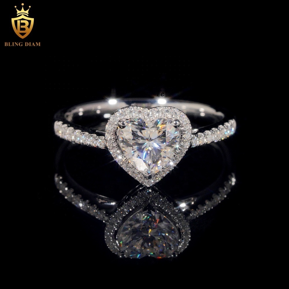VVS Moissanite Diamond Fashion GRA Certificated 14K White Gold Engagement Wedding Heart Ring