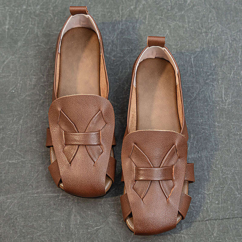 2025 Summer New French Style Woven Closed-Toe for Women, Outdoor Hollow Square-Toe Flat Sandals