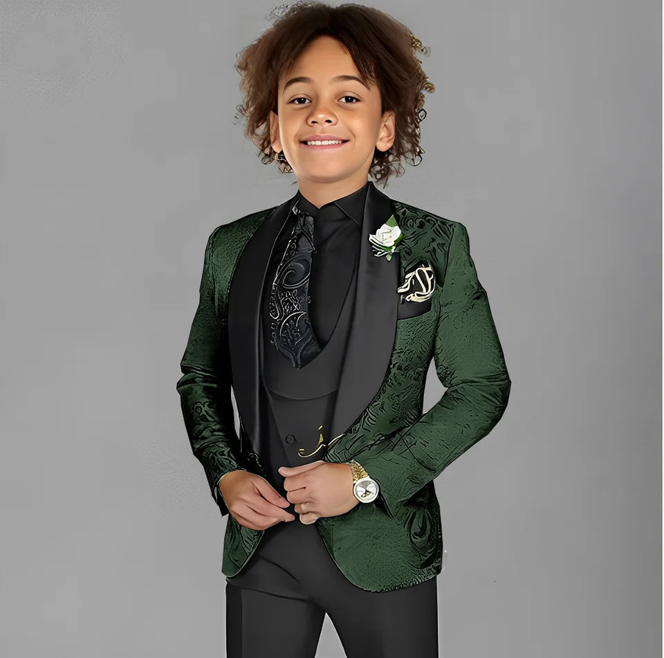 Jacquard Boys Suit 3 Piece Set Wedding Tuxedo for Kids Party Jacket Pants Vest 2-16 Years Old Formal Suit Customization 250820