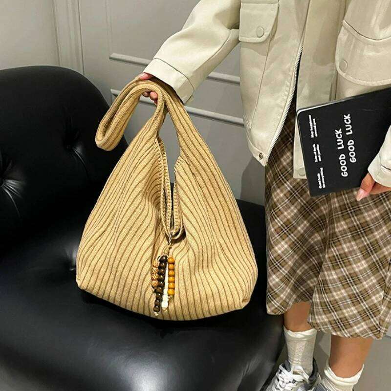 Winter Fashion Striped Color Contrast Academic Single Shoulder Laid-back Woven Tote Versatile and Unique Crossbody BagLuxury bagtote bag