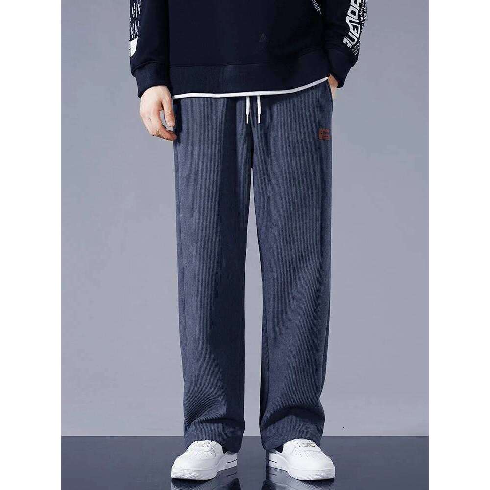 Winter Thick Warm Corduroy Sweatpants Men Liner Drawstring Straight Loose Track Pants Male Casual Fleece Thermal Trousers