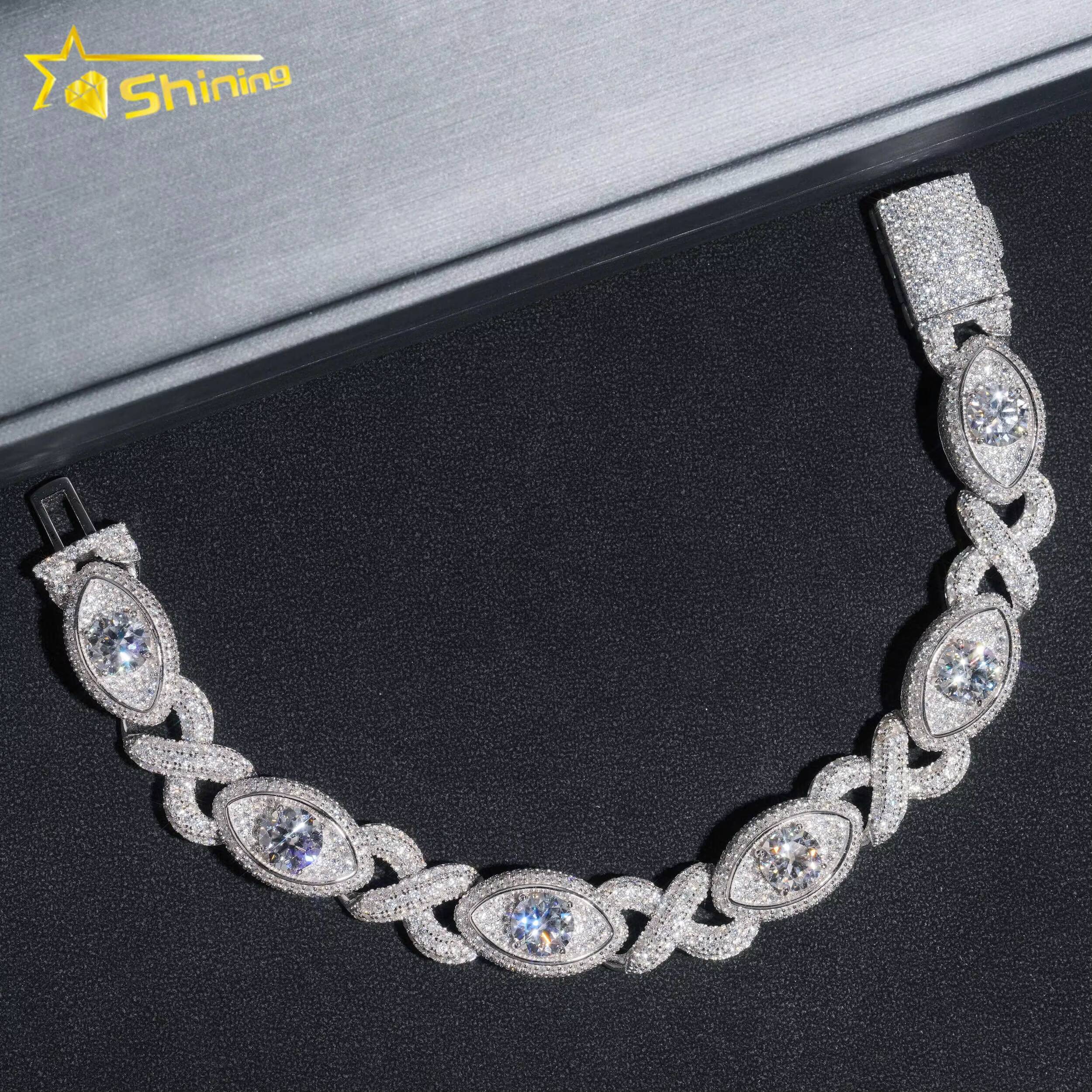 Special Iced Out Moissanite Diamond 925 Sterling Silver 13MM Big Eye Hip Hop Jewelry Chain Cuban Link Bracelet