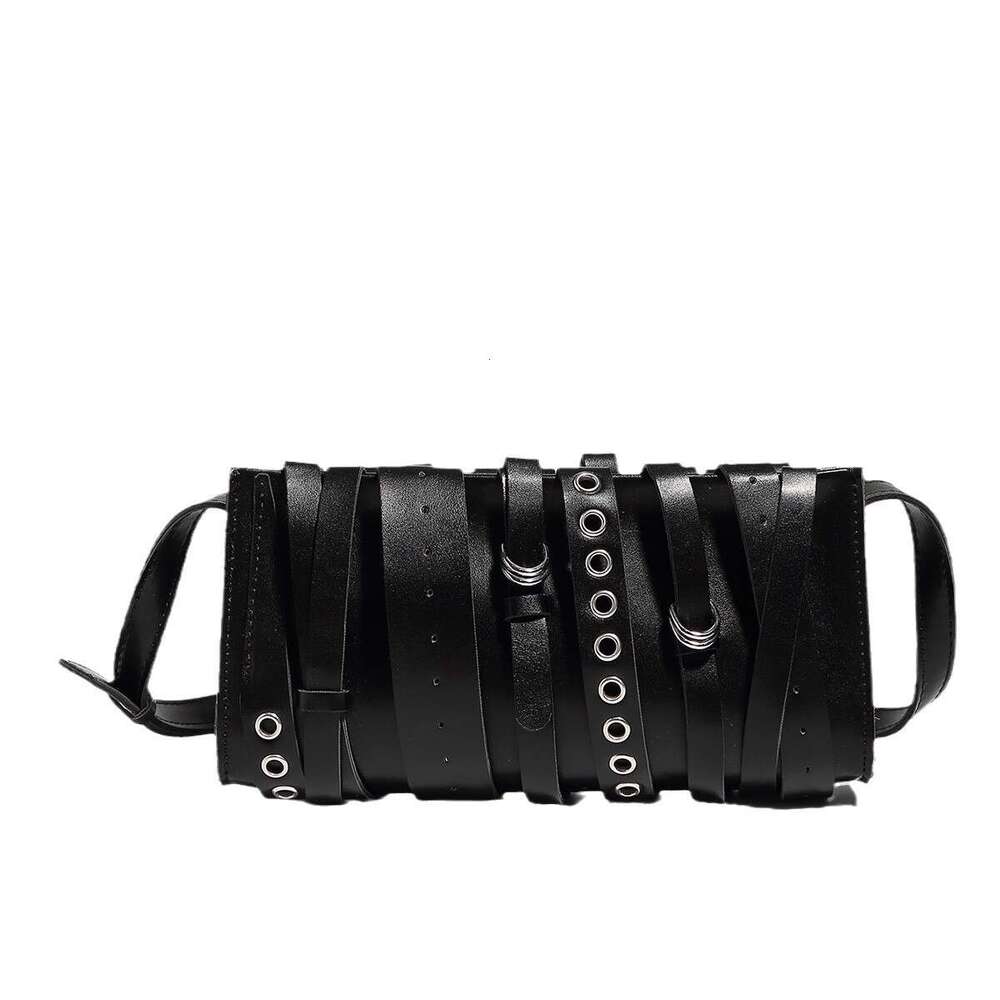 Punk Trendy Patchwork Rivet Belt Shoulder Motorcycle Crossbody Baguette Small Square Women's Bag