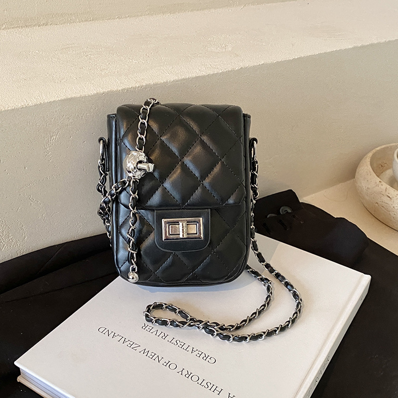 Free Shipping Designer High-end Diamond Grid Women's Chain Shoulder Bag New Small Fragrance Style Mini Handbag Fashionable Trend Crossbody Phone 