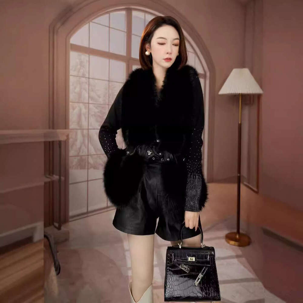 Women's imitation fox skin vest winter long vest women's fashionable vest thick warm fluffy fur sleeveless jacket